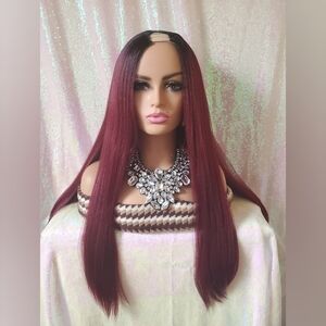 Human hair blend v part wig